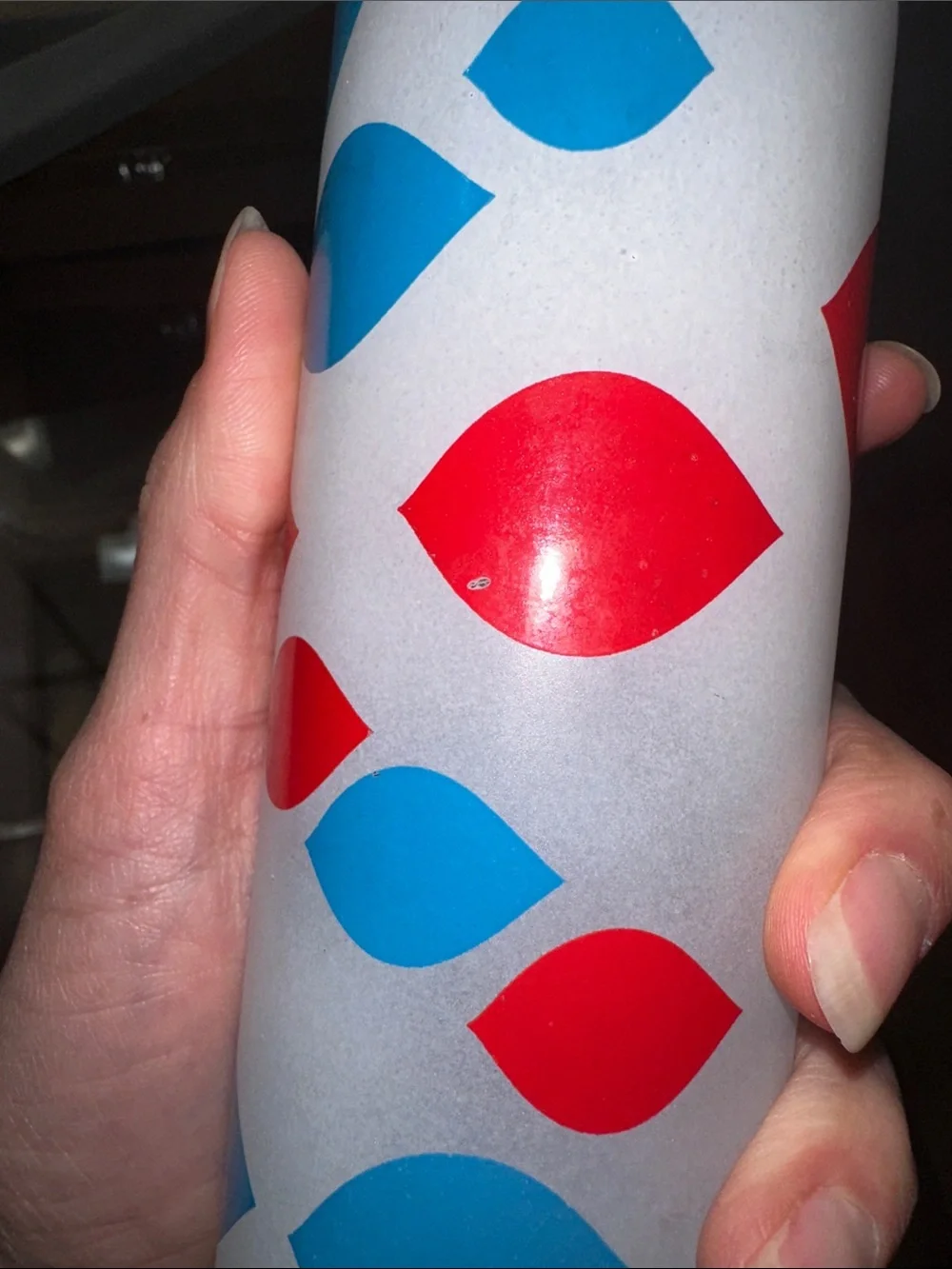 Retro Frosted Highball Glasses with Red & Blue Dot Pattern - Set of 6 - Picture 6 of 7